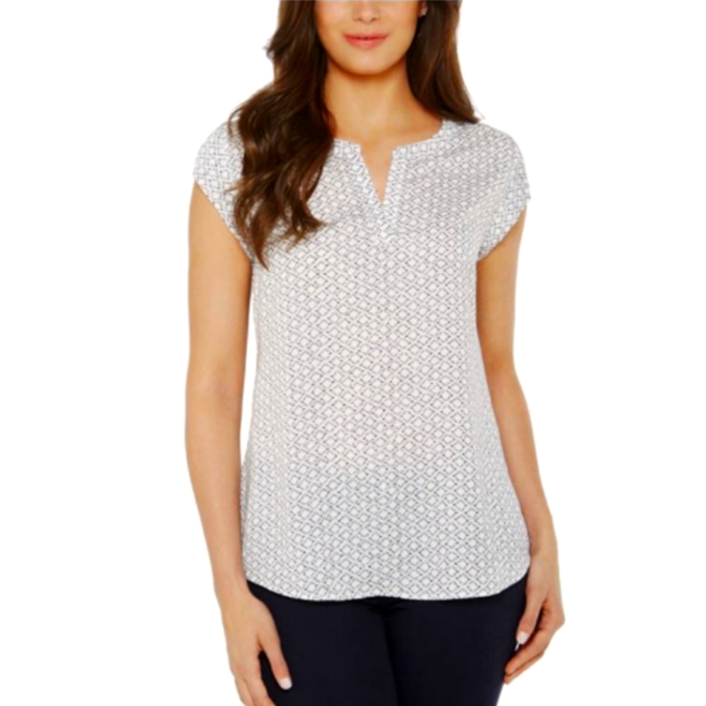 Hilary Radley Women's Lightweight Short Sleeve Blouse Top Shirt, XXL
